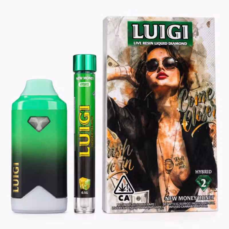Luigi Vape - New Money Honey 2G Disposable + Pre-Roll | Series 8 Hybrid Live Resin Liquid Diamonds