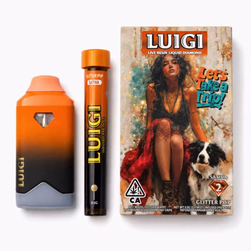 Luigi Vape-Glitter Pop Disposables + Pre-Roll | Series 8 Sativa Live Resin Liquid Diamonds