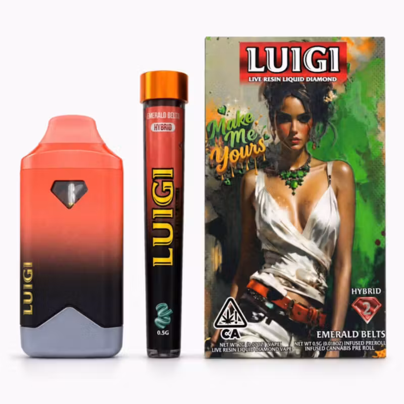 Luigi Vape-Emerald Belt 2Gram Disposables | Series 8 Live Resin Liquid Diamonds 2G + Pre-Roll